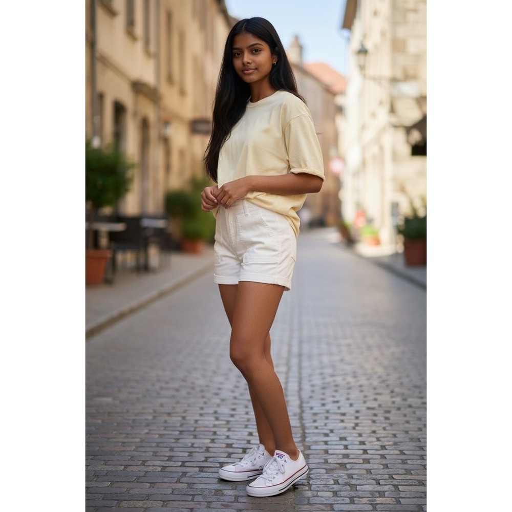 Scoop Kids High Rise Utility‎ Shorts White Rolled Hem Size M NWT